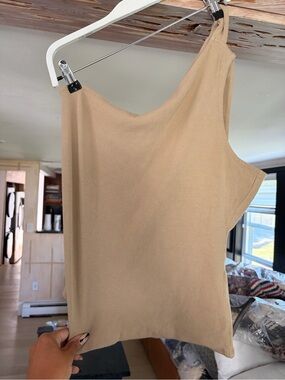 Banana Republic One-Shoulder Ribbed Tank Top - Beige size large